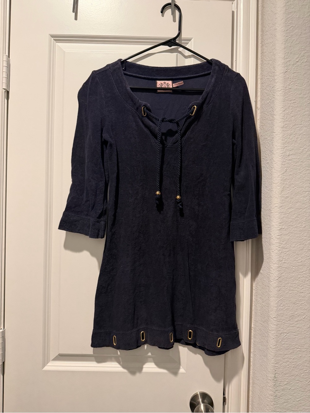 Navy Rope-Tie Tunic Sweater